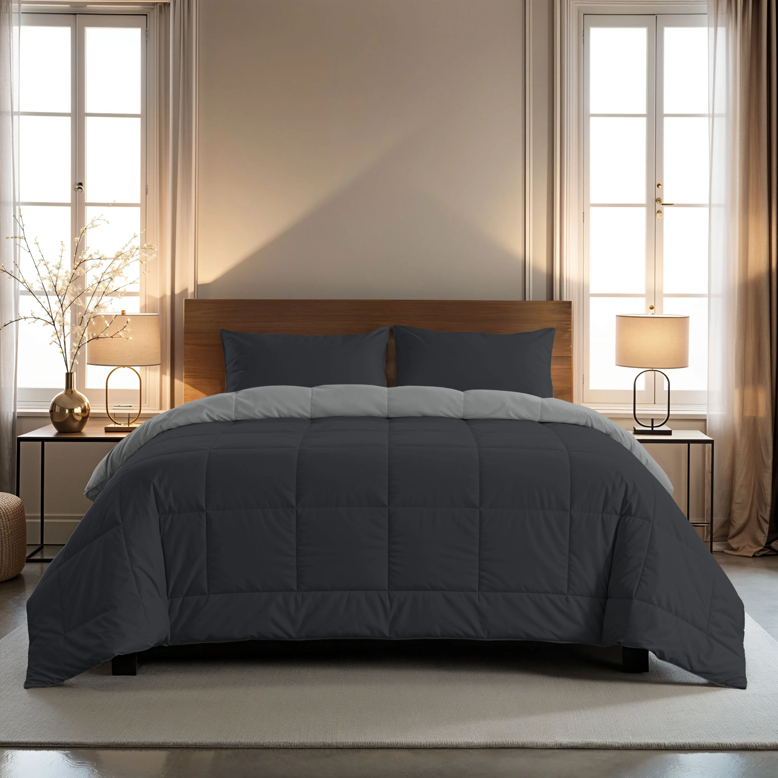 Zelesta Comfort Duo Couette - Noir Doux & Gris Argent - Image 2
