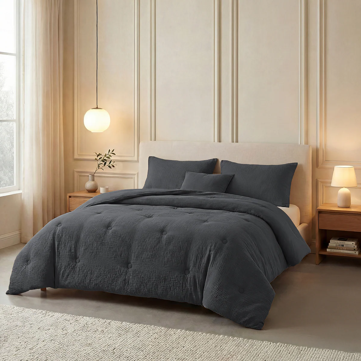 Zelesta Deluxe Couette Mousseline de Coton - Anthracite - Image 3