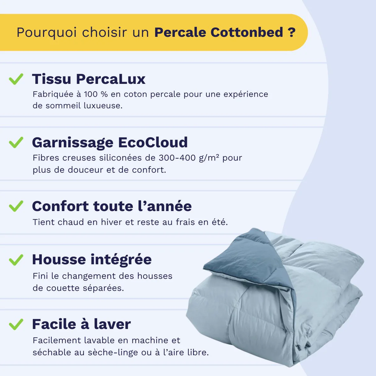 Zelesta Percale Cottonbed Coton - Bleu Ciel & Bleu Marine - Image 5