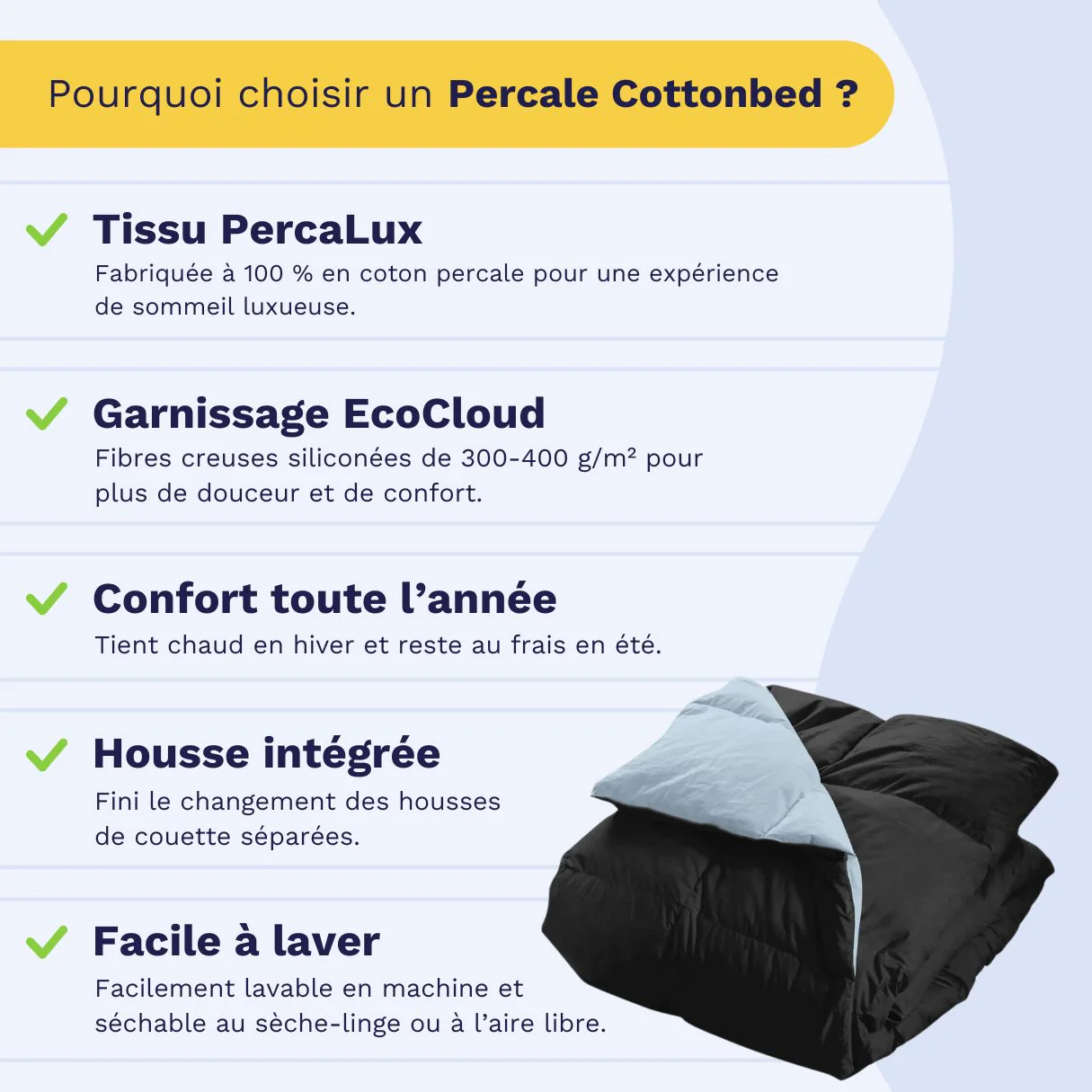 Zelesta Percale Cottonbed Coton - Bleu Ciel & Noir - Image 4