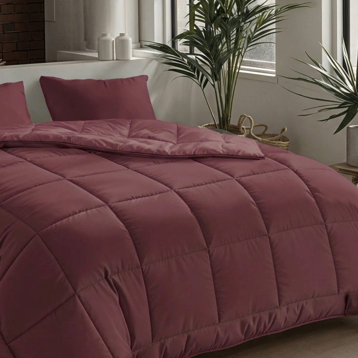 Zelesta Pure Unie Taies d'Oreiller Coton - Set de 2 - Rouge Bordeaux - Image 2