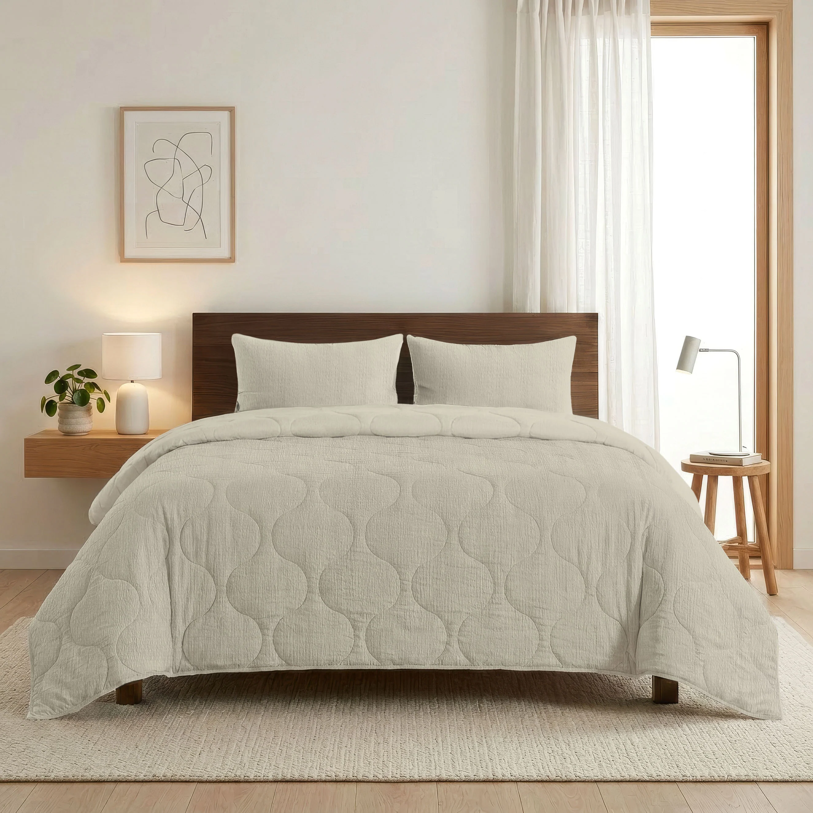 Zelesta Spécial Seersucker Couette Été - Beige au Lait d'Amande - Image 3