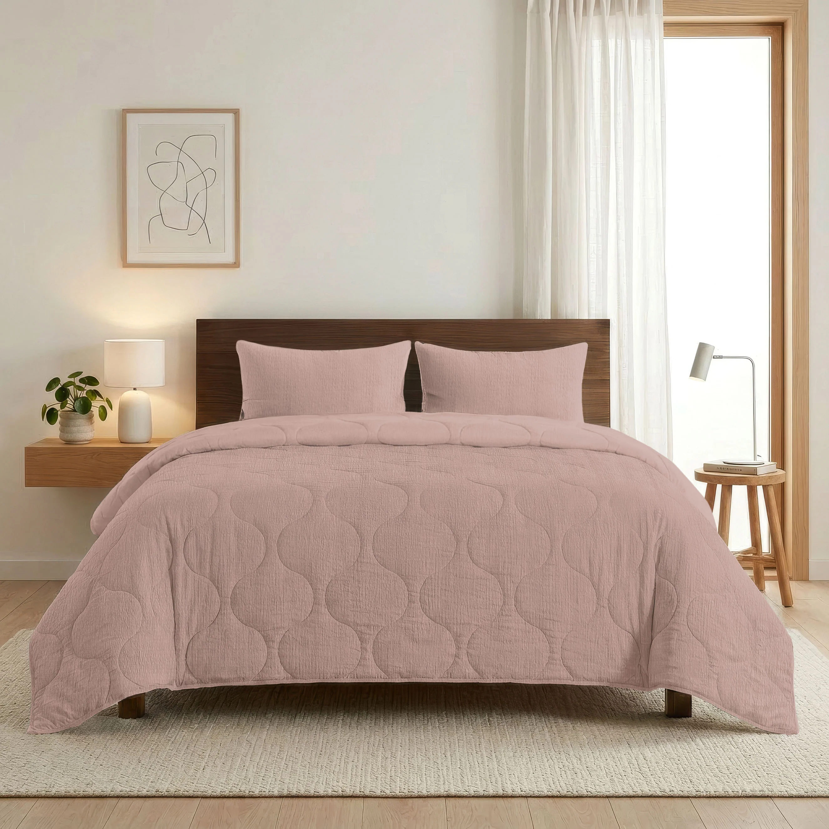 Zelesta Spécial Seersucker Couette Été - Rose Poudré - Image 3