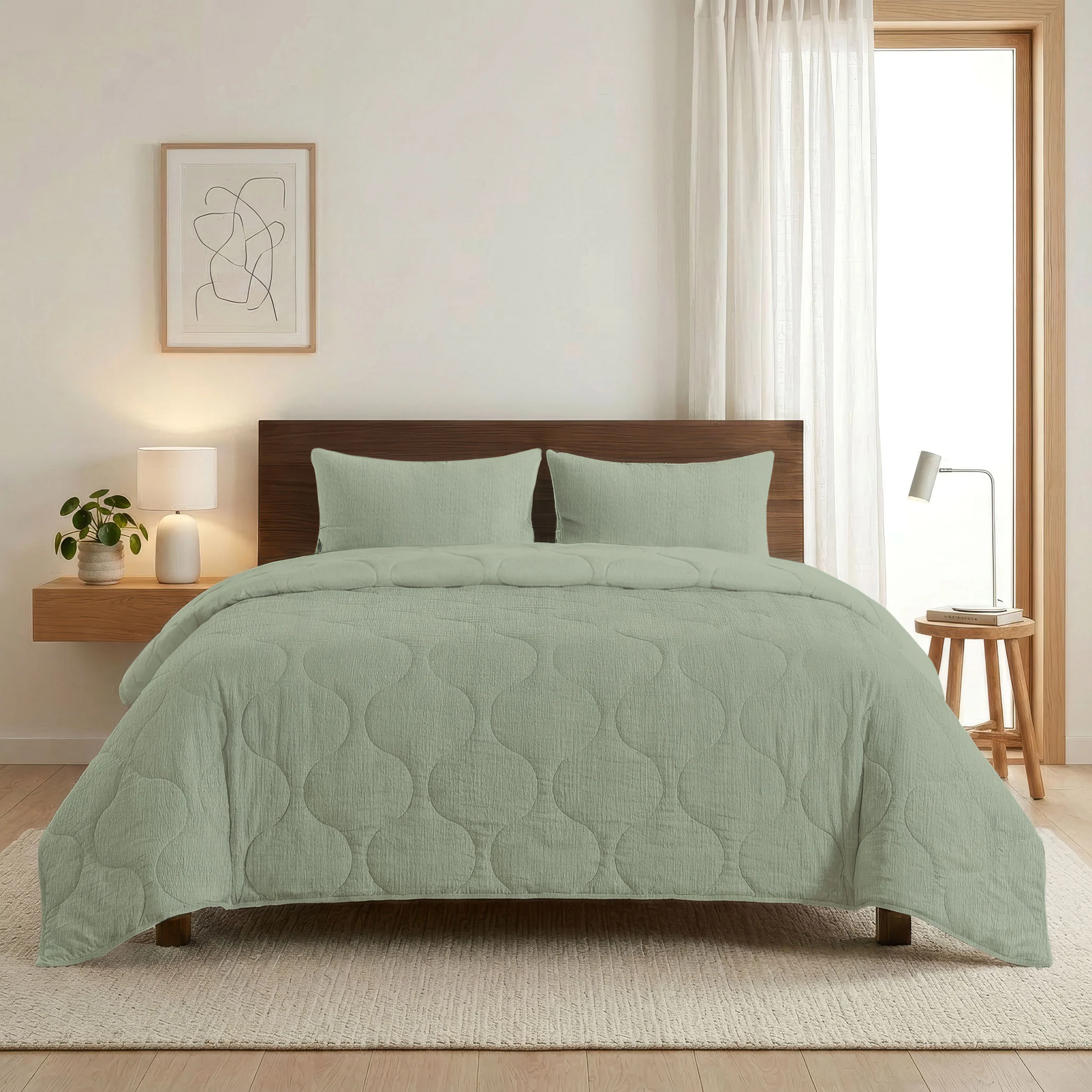 Zelesta Spécial Seersucker Couette Été - Vert Sauge - Image 3