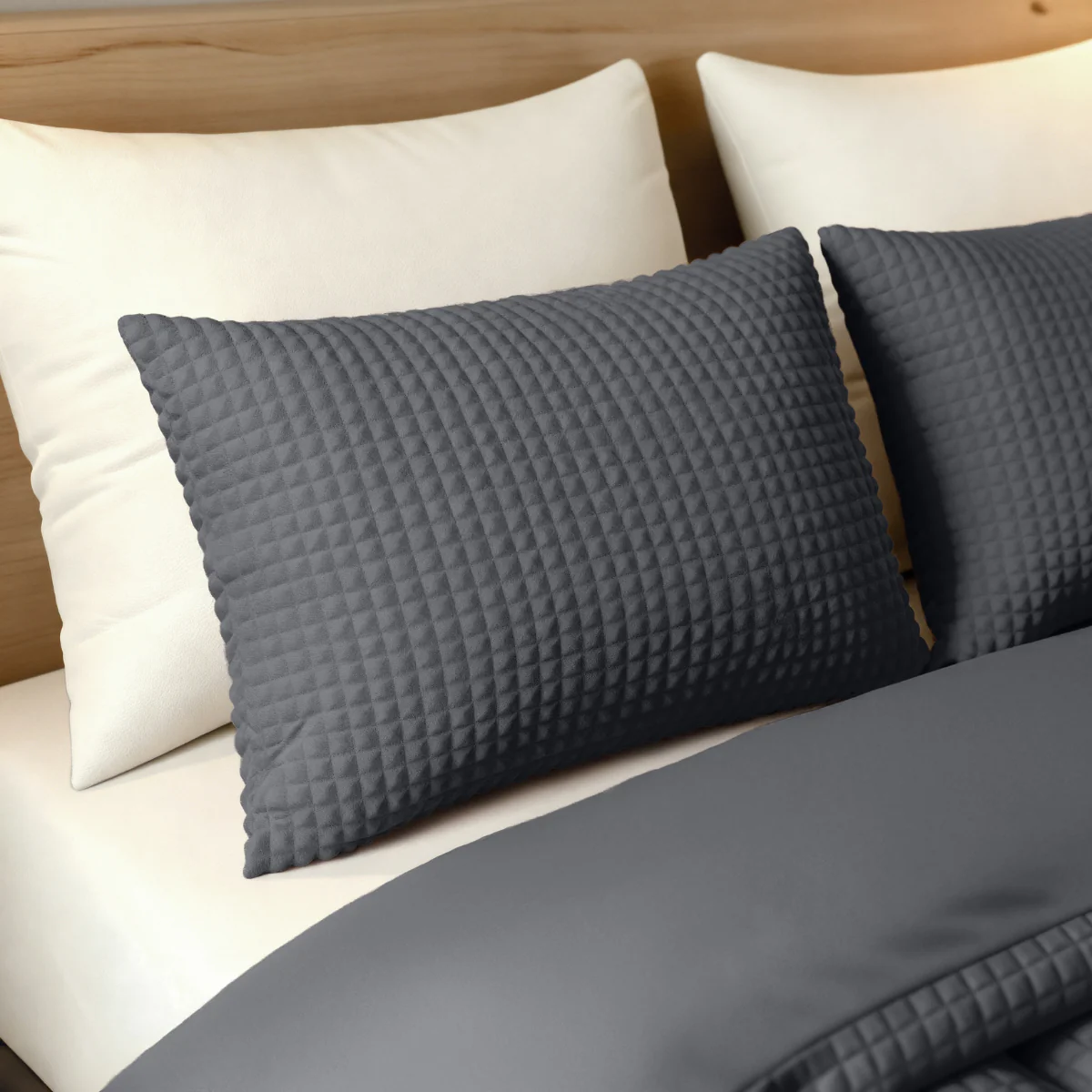 Zelesta Teddy Check Taies d'Oreiller - Anthracite - Image 2
