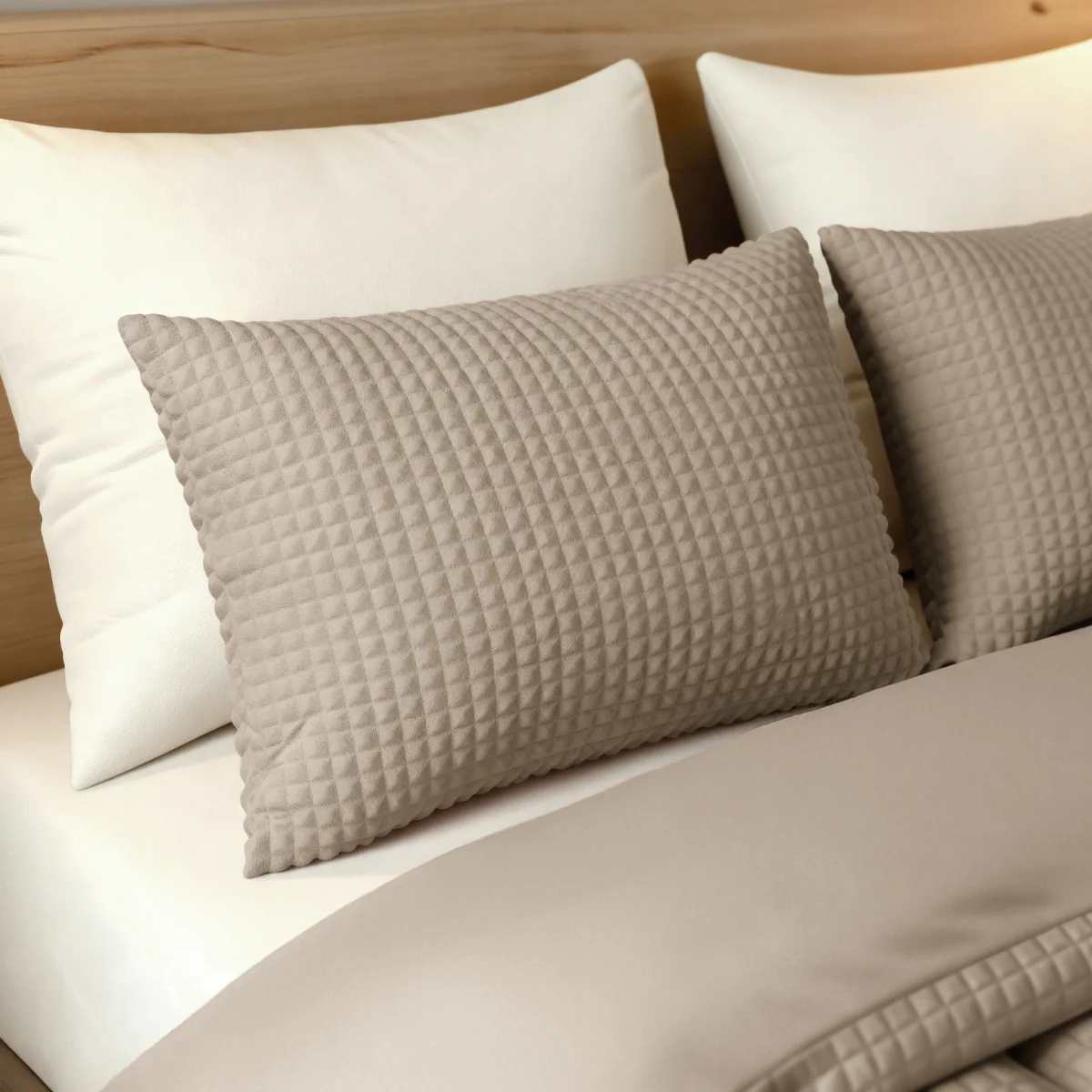 Zelesta Teddy Check Taies d'Oreiller - Taupe - Image 2