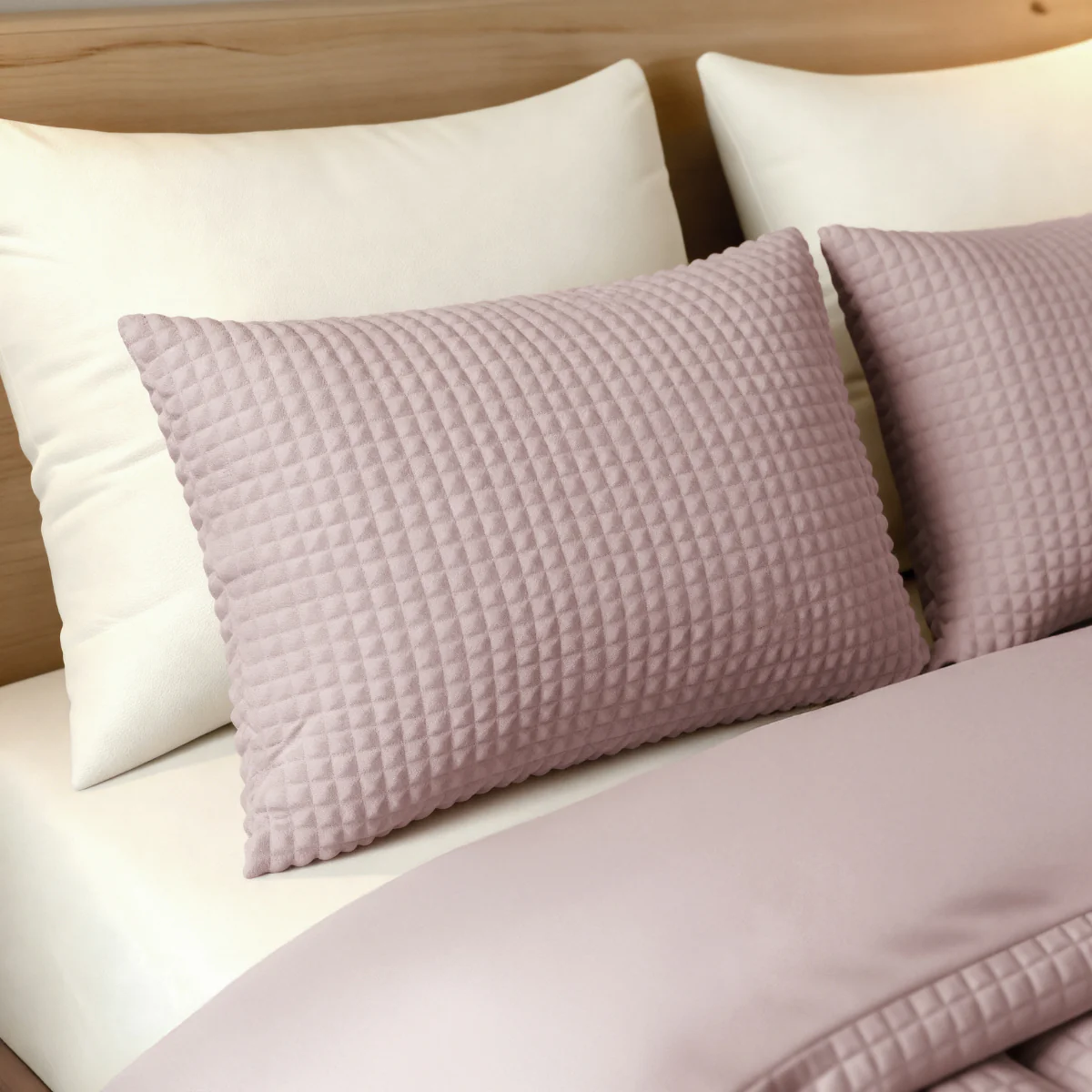 Zelesta Teddy Check Taies d'Oreiller - Vieux Rose - Image 2
