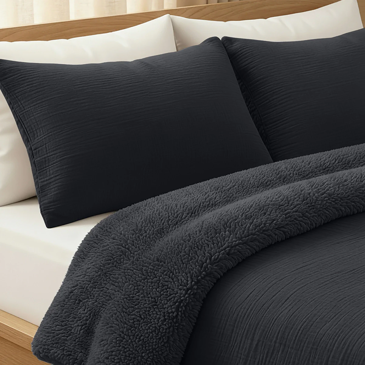Zelesta Teddy Taies d'Oreiller Mousseline de Coton - Set de 2 - Anthracite - Image 2