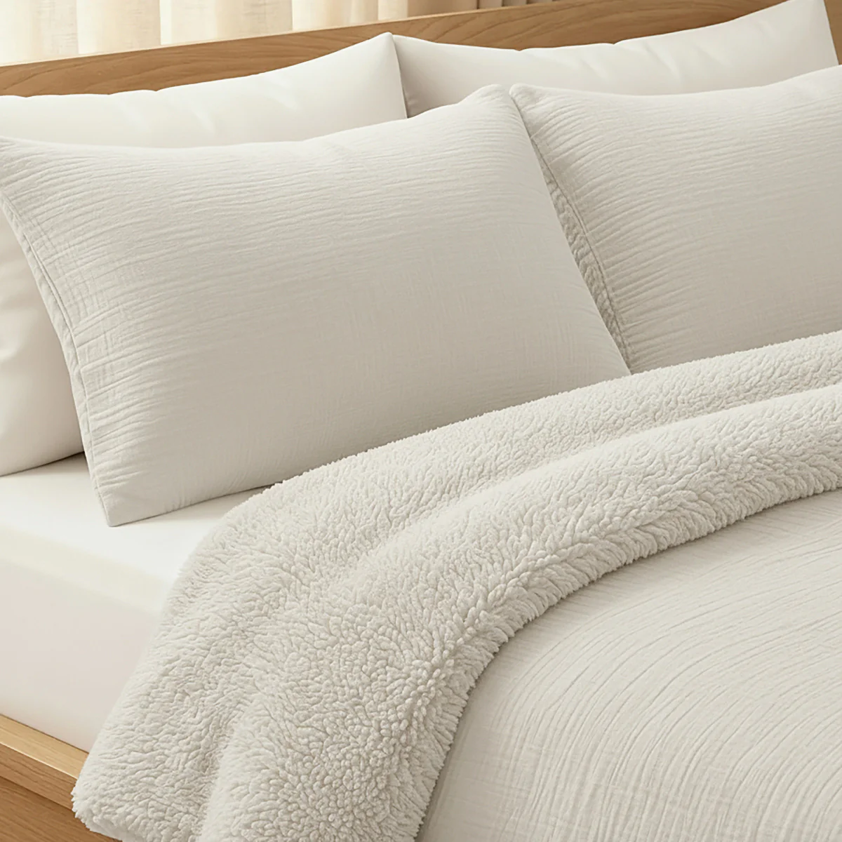 Zelesta Teddy Taies d'Oreiller Mousseline de Coton - Set de 2 - Beige - Image 2