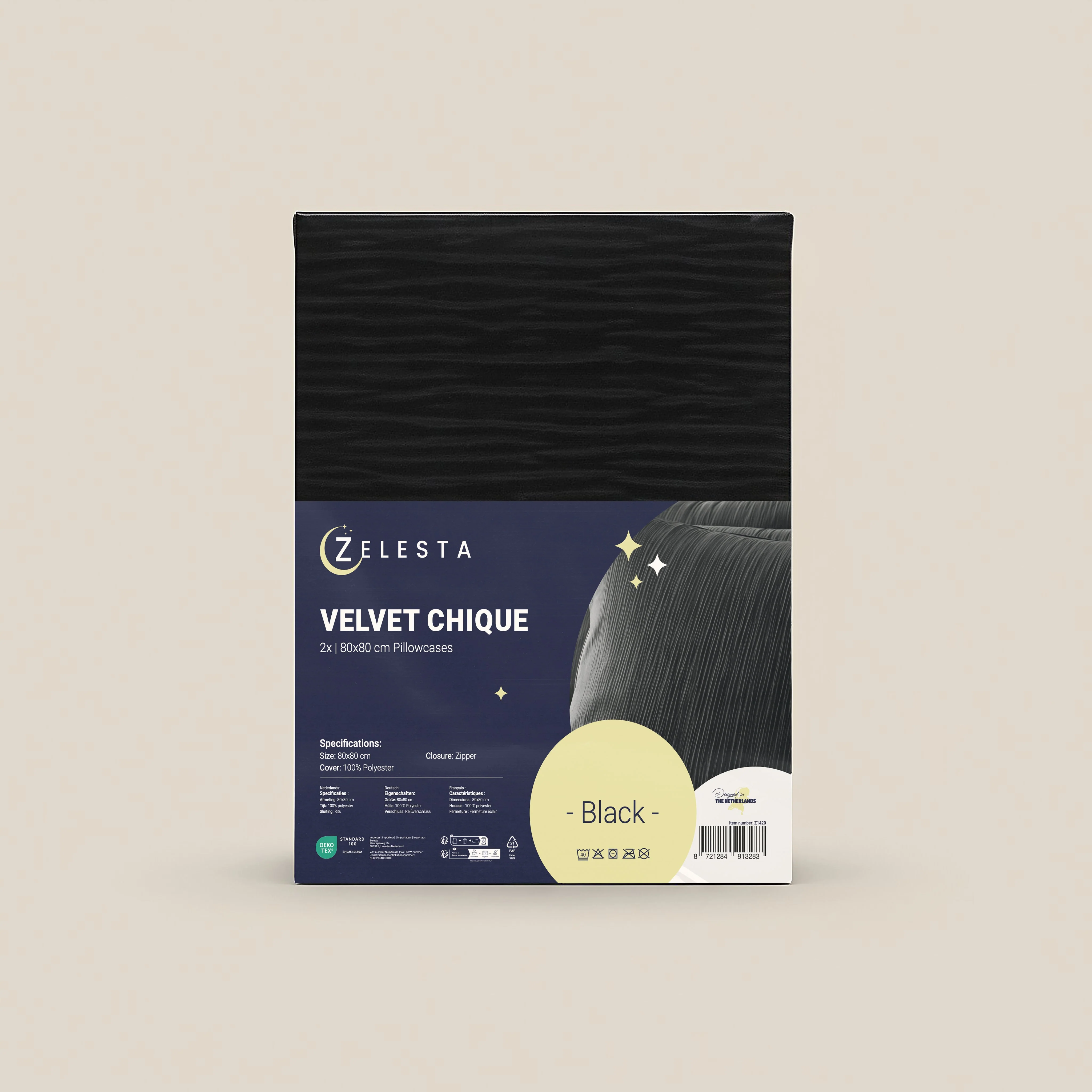 Zelesta Velvetbed Chic Taies d'Oreiller - Set de 2 - Noir - Image 3