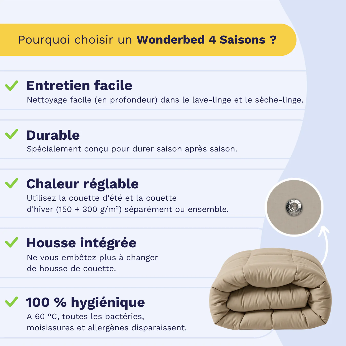 Zelesta Wonderbed 4 Saisons Double Coton - Taupe Poudré - Image 3