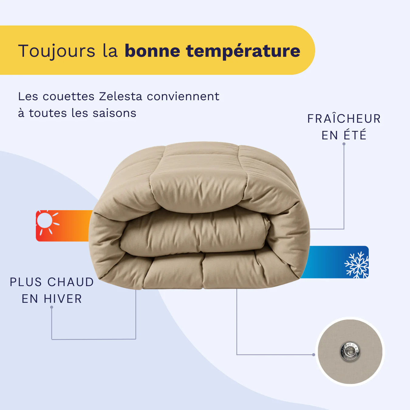Zelesta Wonderbed 4 Saisons Double Coton - Taupe Poudré - Image 4