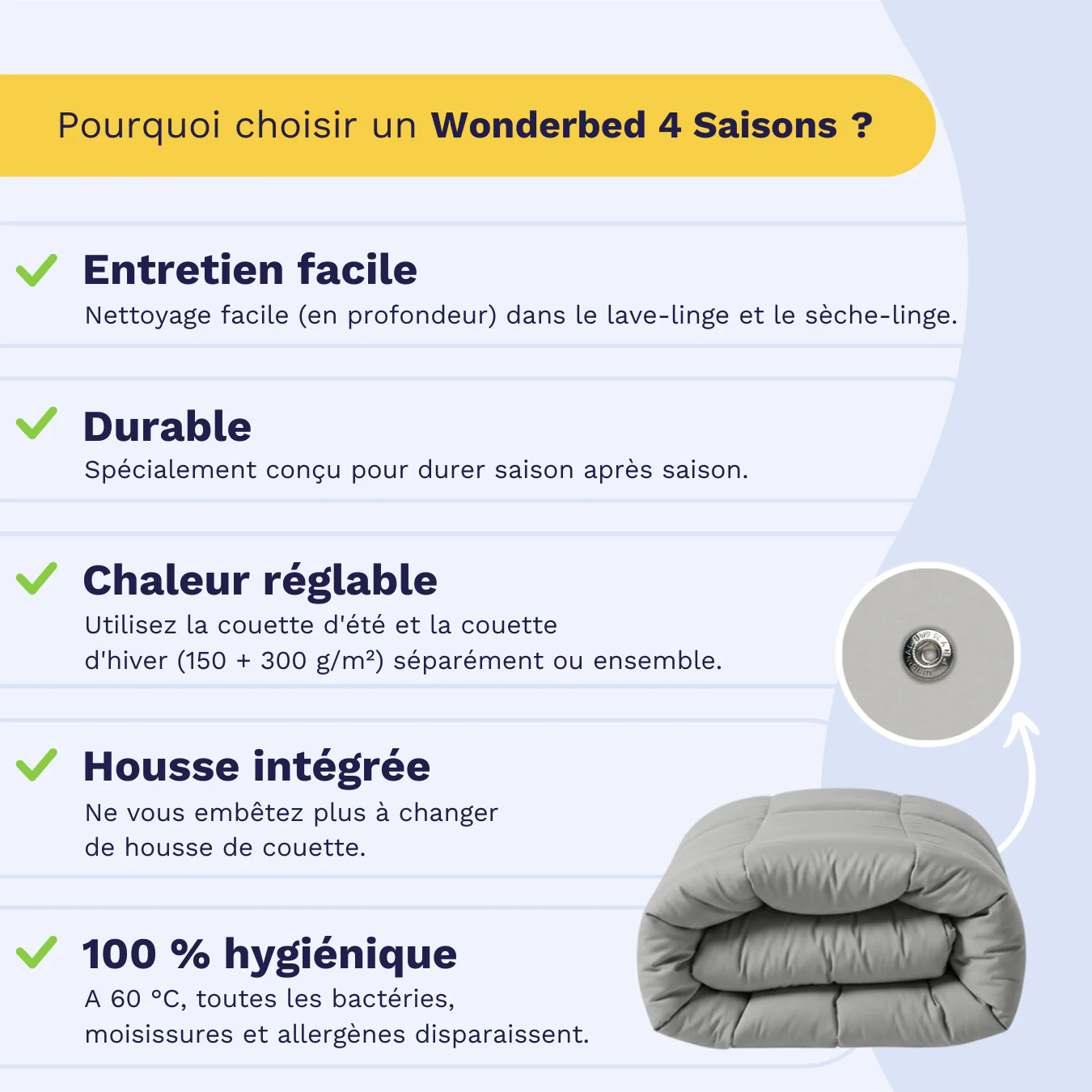 Zelesta Wonderbed 4 Saisons Double Coton - Gris Matinal - Image 3
