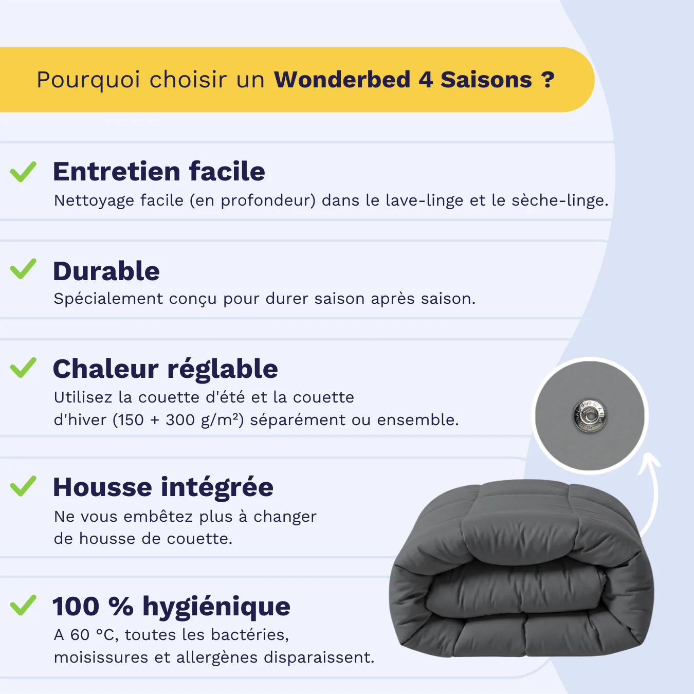 Zelesta Wonderbed 4 Saisons Double - Gris Ardoise - Image 3