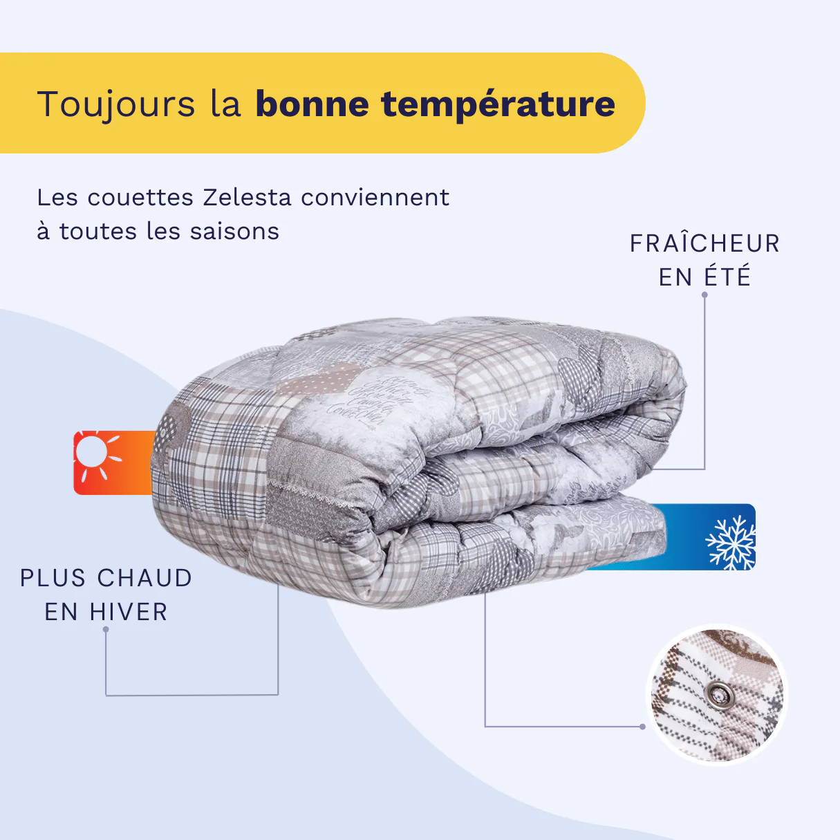 Zelesta Wonderbed 4 Saisons Double - Patchwork Coeurs - Image 4