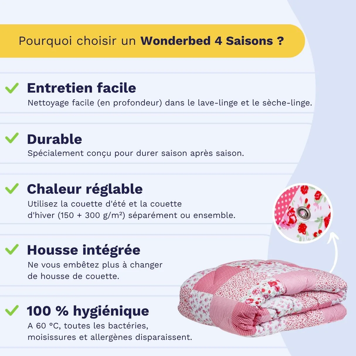 Zelesta Wonderbed 4 Saisons Double - Patchwork Rose - Image 4