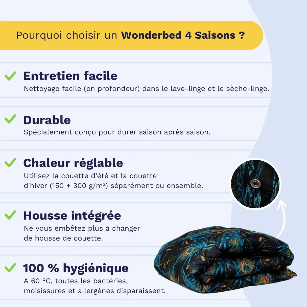 Zelesta Wonderbed 4 Saisons Double - Plumes de Paon - Image 4