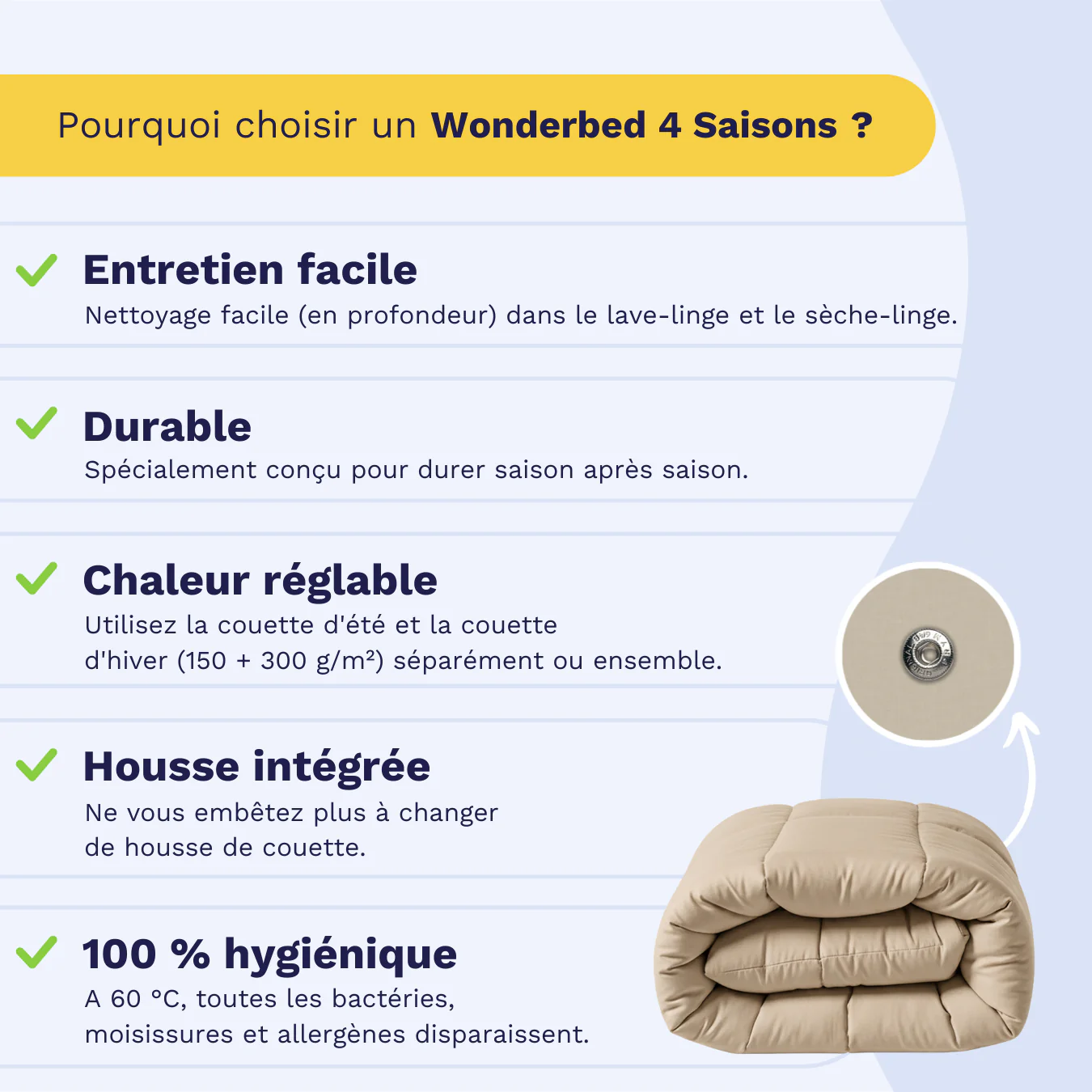 Zelesta Wonderbed 4 Saisons Double - Sable Chaud - Image 3