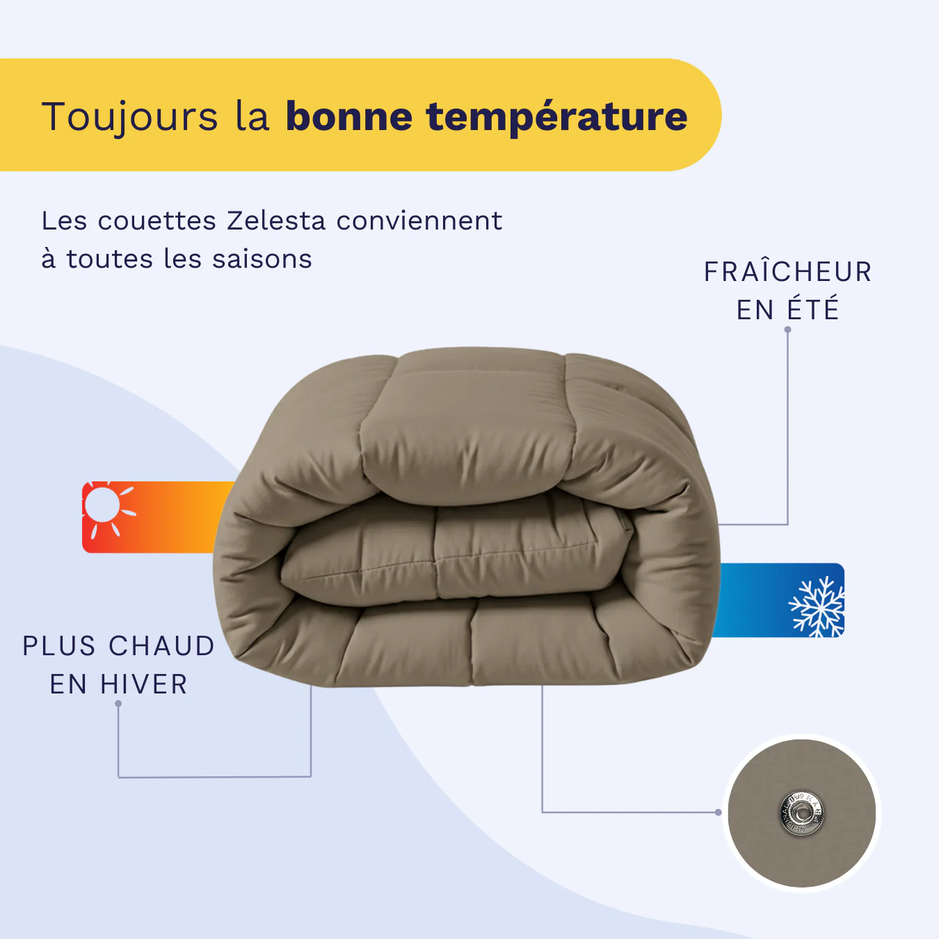 Zelesta Wonderbed 4 Saisons Double - Taupe Naturel - Image 4